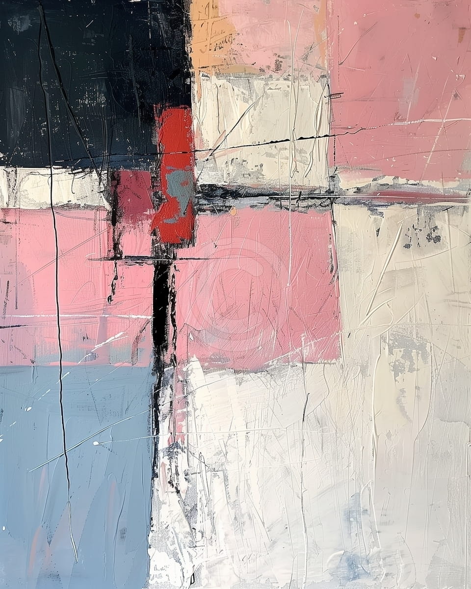 Tablou Tablou abstract cu roz prafuit si accente rosu inchis