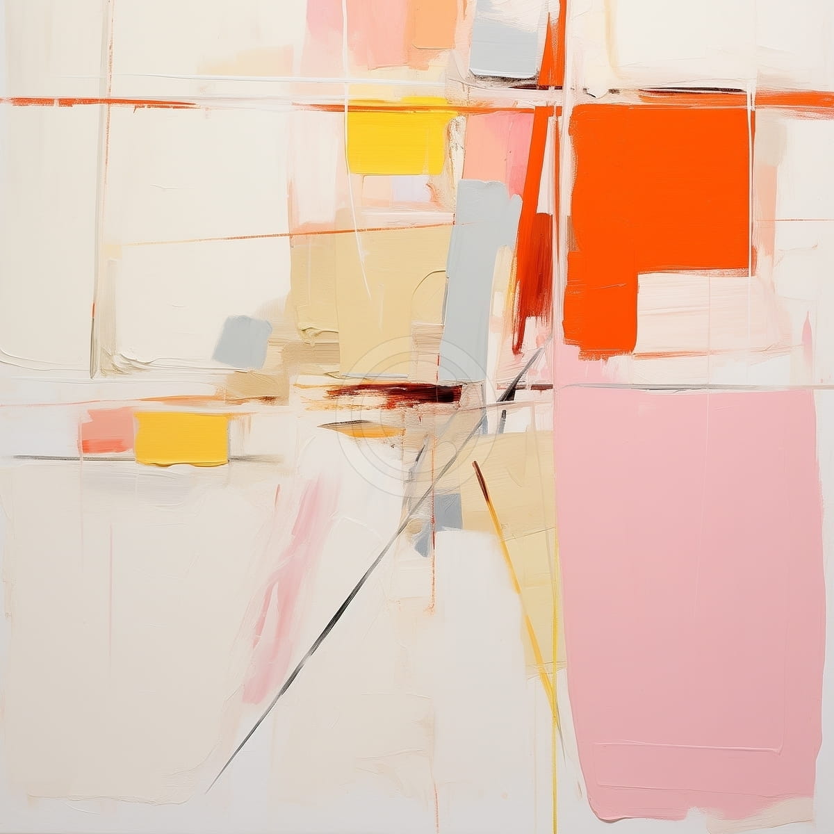 Tablou Tablou abstract cu forme pastel si accente portocalii