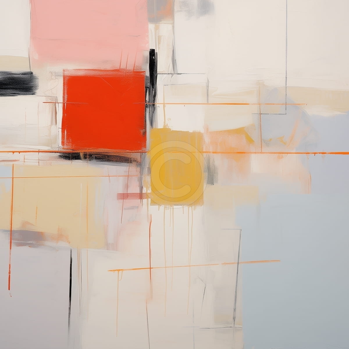 Tablou Geometrie abstracta cu accente rosu si galben