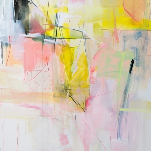 Compozitie abstracta cu accente galbene si roz