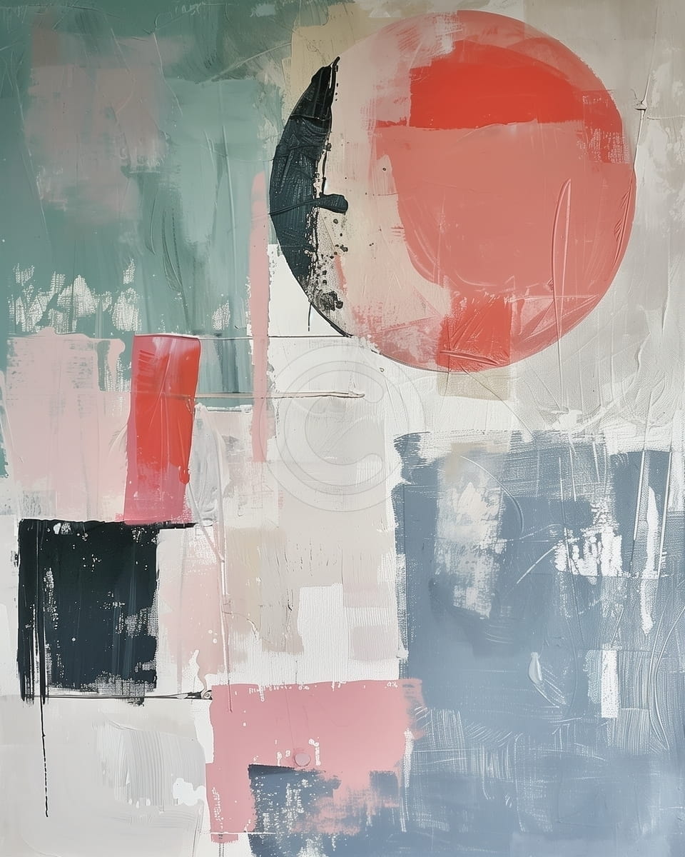 Tablou Tablou abstract cu cerc coral si tonuri neutre