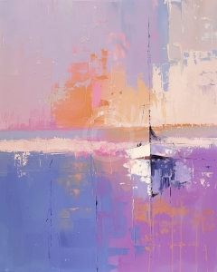 Barca la apus in nuante pastel abstracte