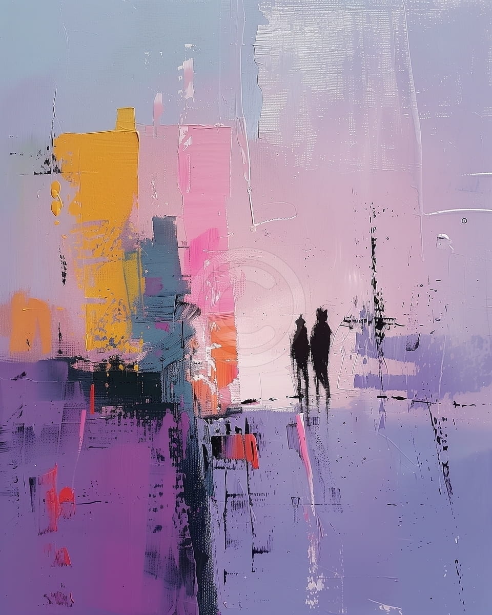 Tablou Cuplu la apus in oras abstract