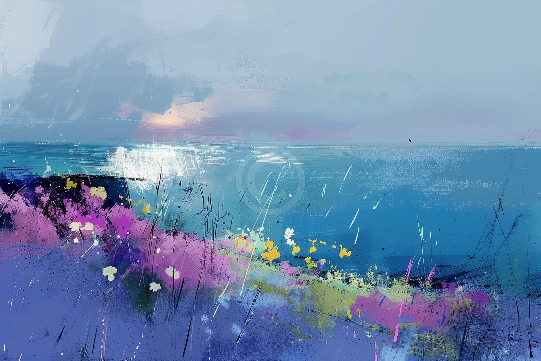 Tablou Peisaj marin abstract cu flori salbatice