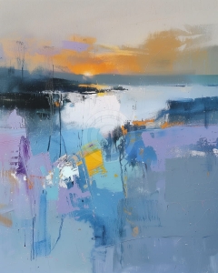 Peisaj abstract cu apus si reflexii pe apa