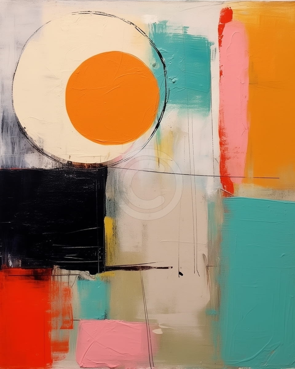 Tablou Pictura abstracta colorata cu cerc portocaliu