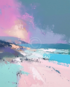 Peisaj abstract cu plaja si cer roz