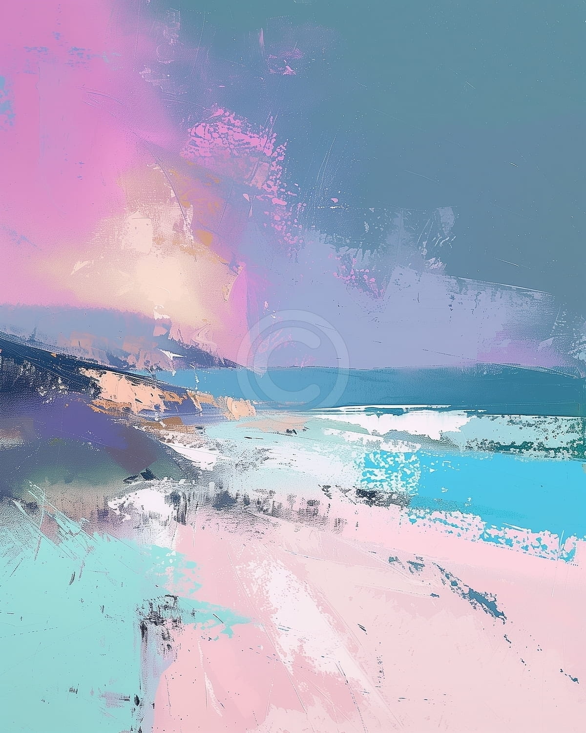 Tablou Peisaj abstract cu plaja si cer roz