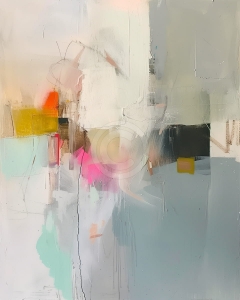 Pictura abstracta in tonuri neutre cu accente colorate