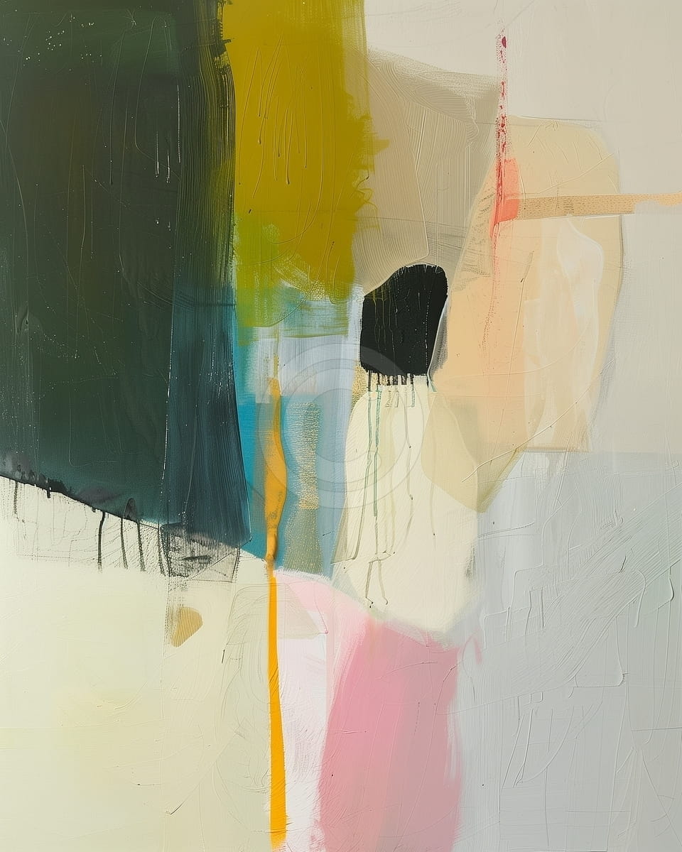 Tablou Pictura abstracta in verde masliniu si tonuri calde