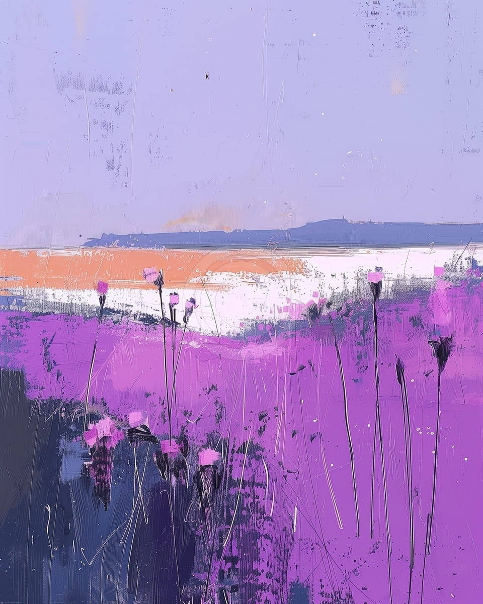 Tablou Camp de flori mov la malul marii