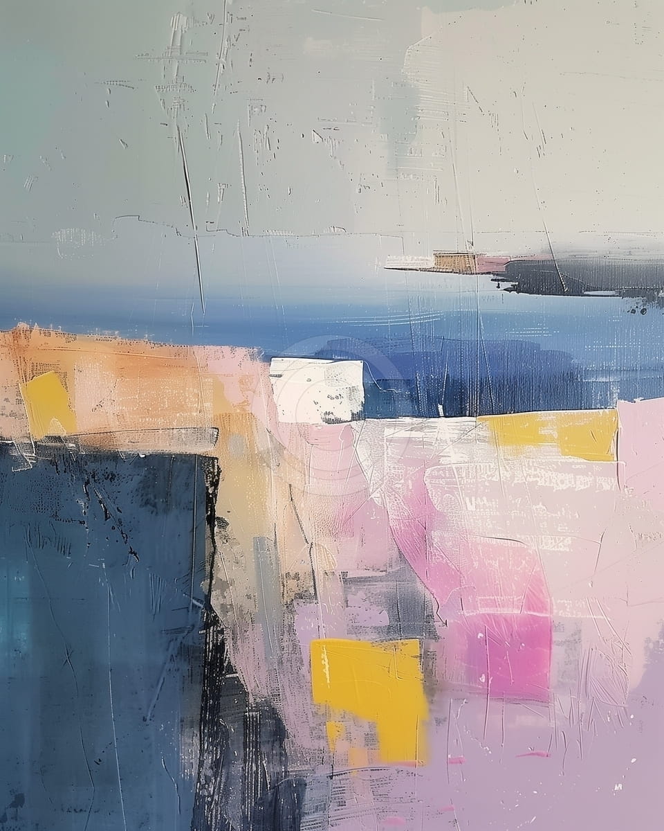 Tablou Peisaj abstract marin cu forme geometrice