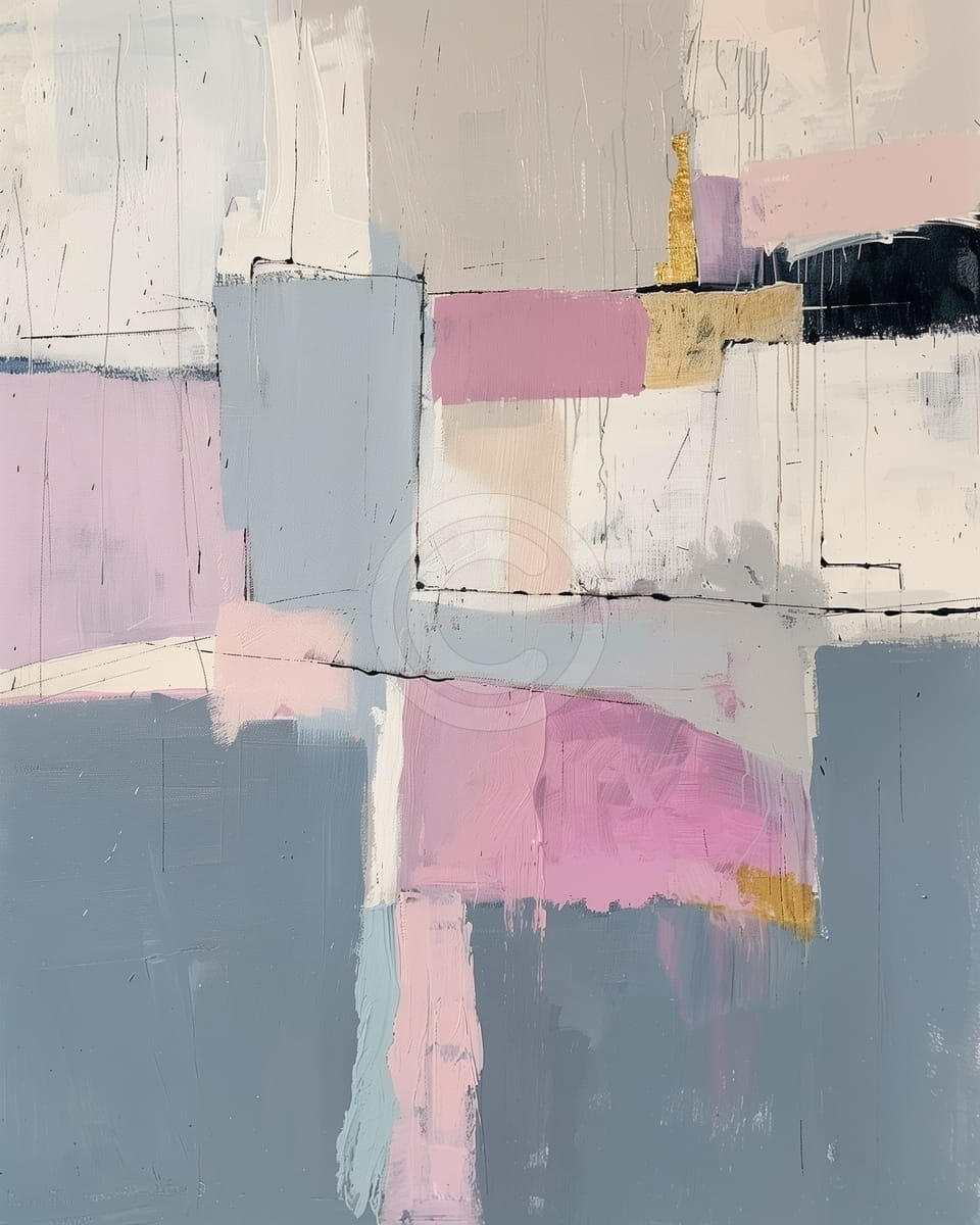 Tablou Compozitie geometrica in roz si gri