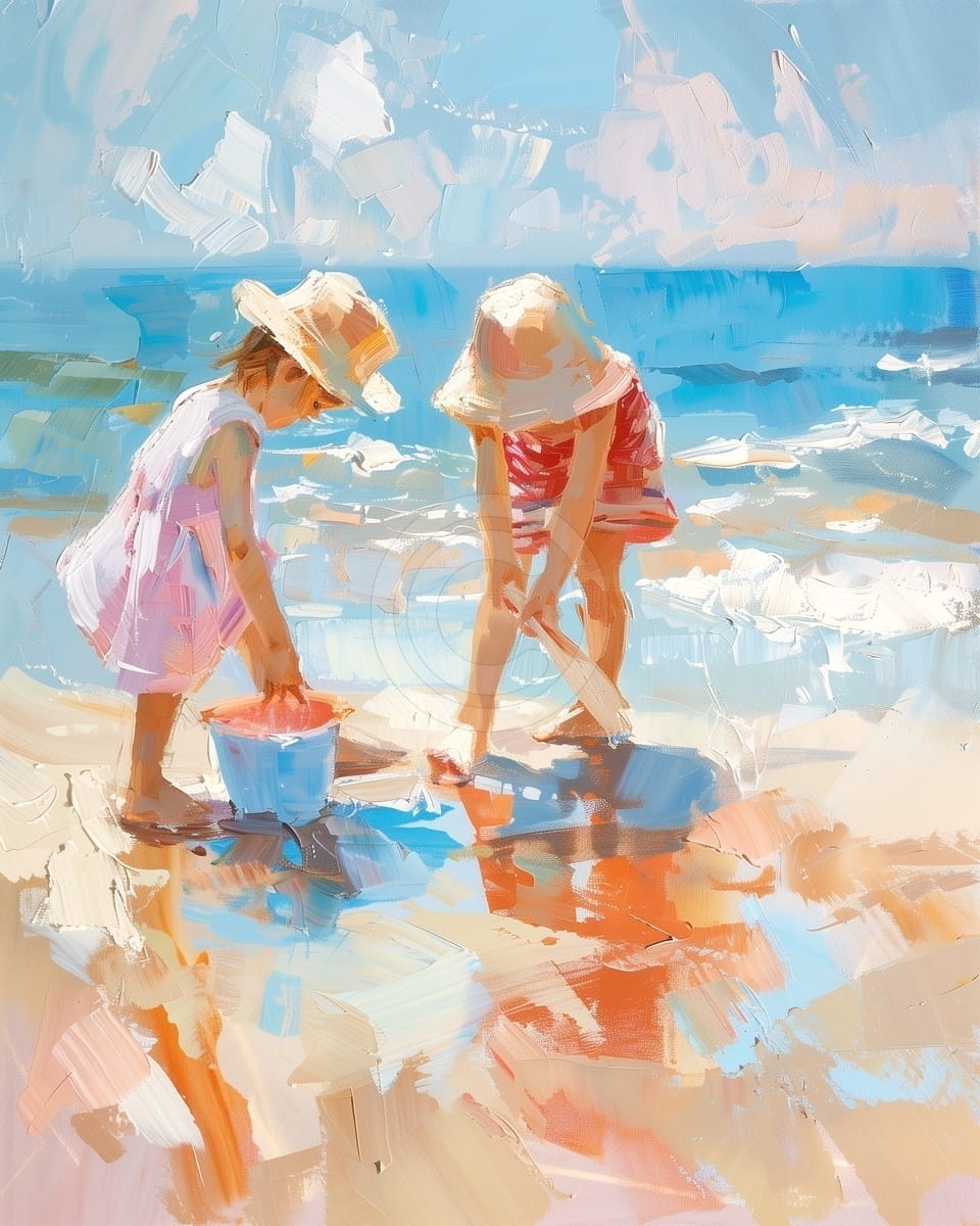 Tablou Copii jucandu-se pe plaja