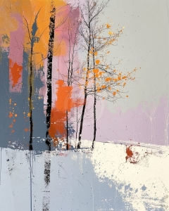 Copaci in camp acoperit de zapada