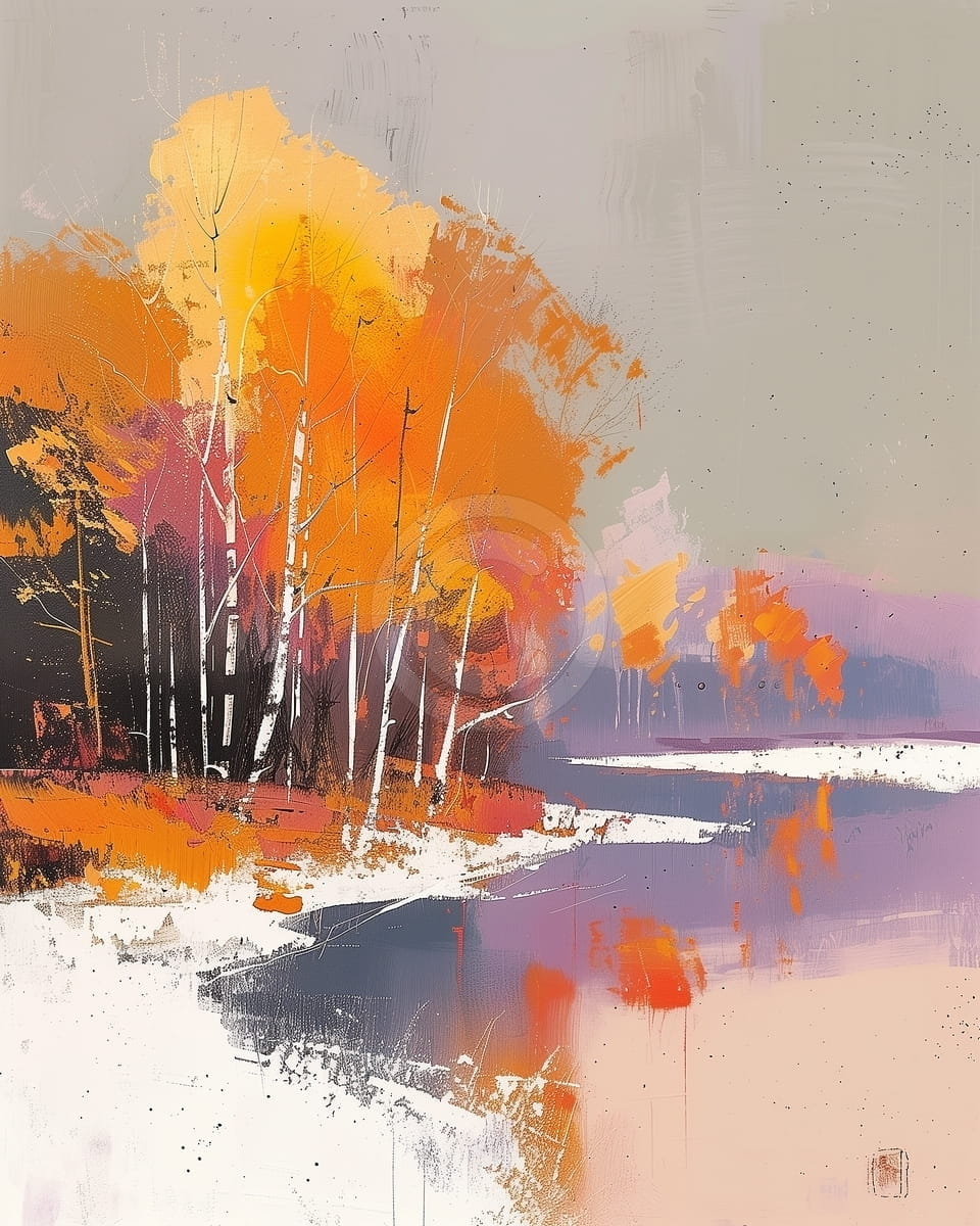 Tablou Padure de toamna langa lac