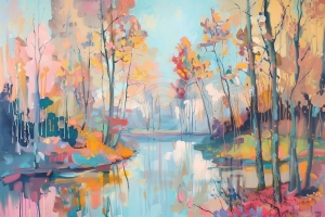 Padure colorata langa lac