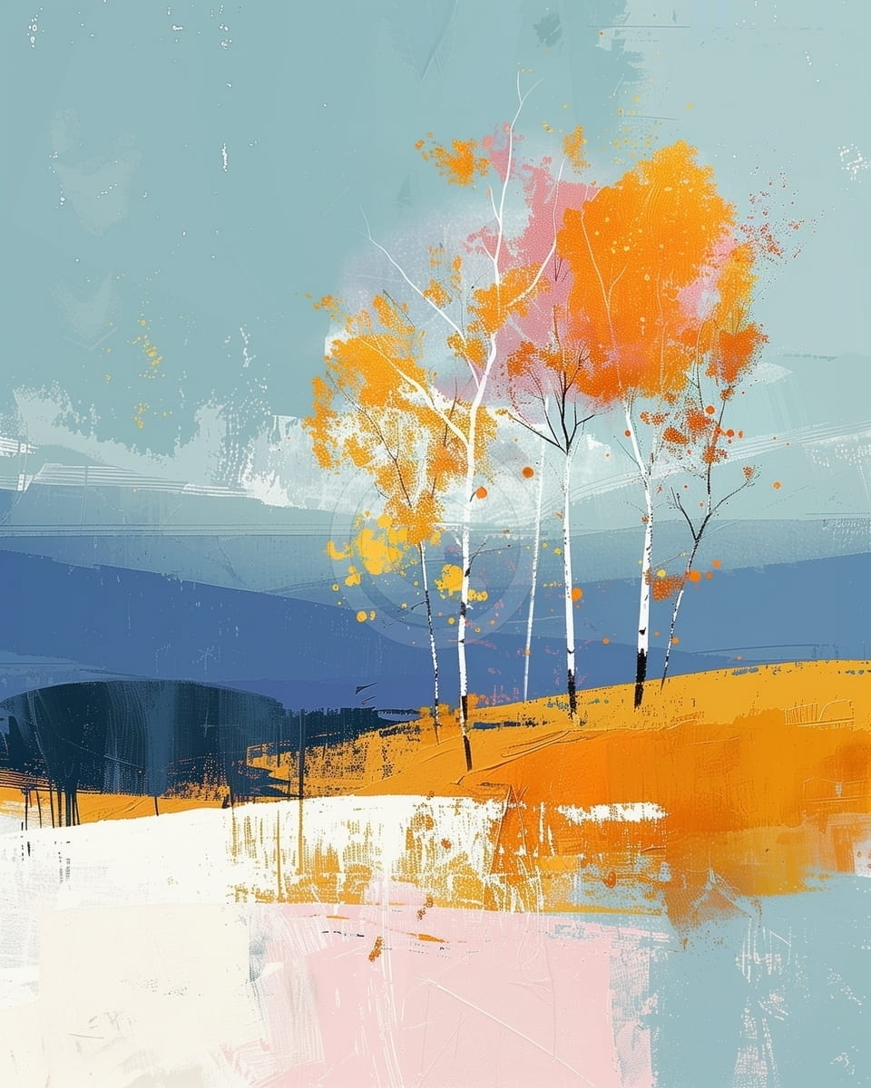 Tablou Peisaj cu copaci in culori pastel