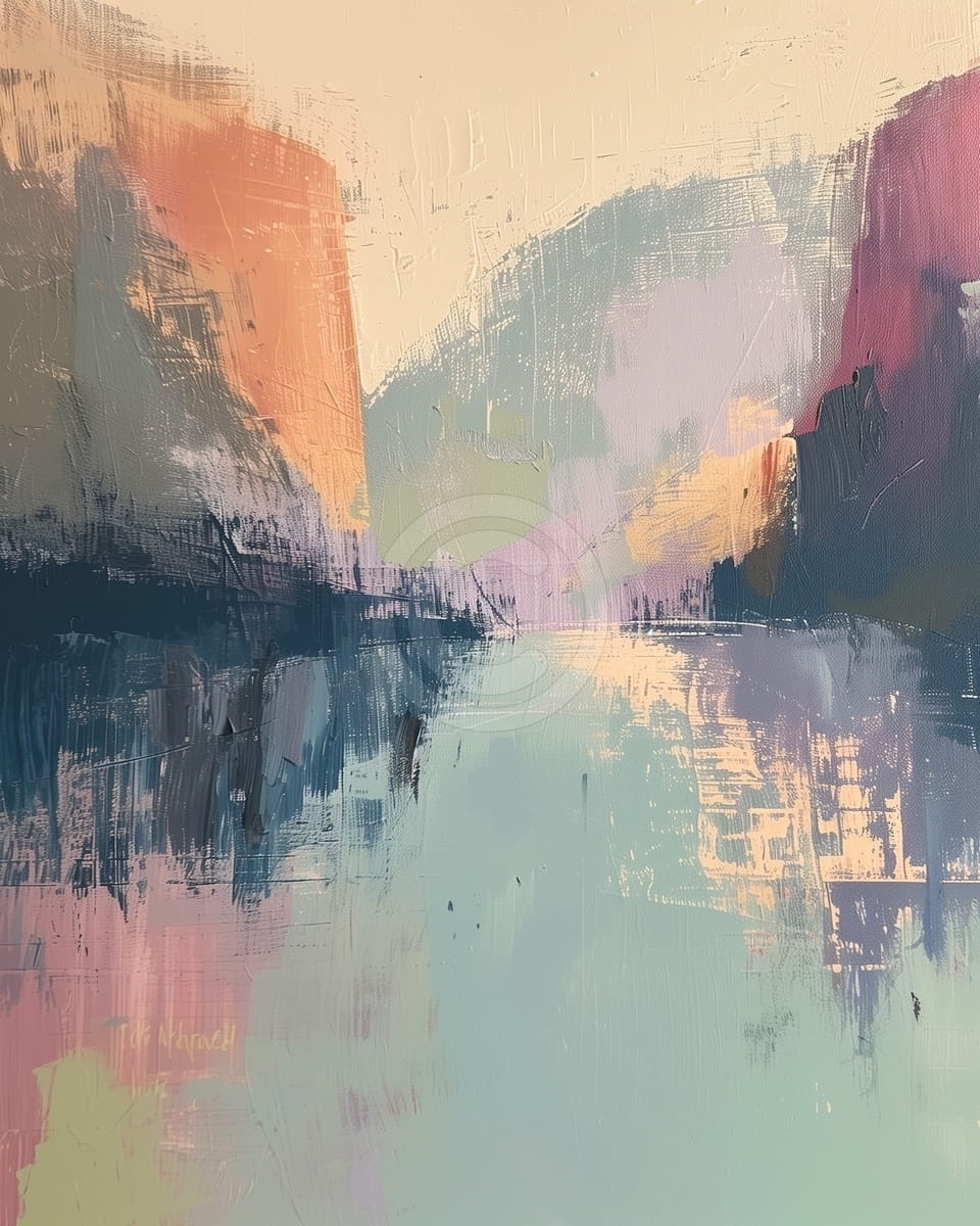Tablou Peisaj abstract cu munti si lac