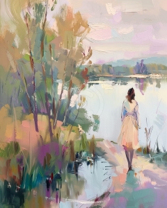 Femeie pe malul lacului