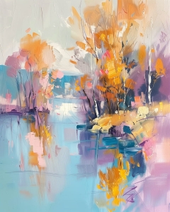 Reflecții colorate pe malul lacului