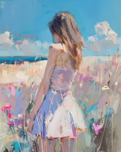 Fata in rochie de vara pe camp