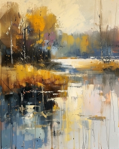 Peisaj de toamna cu lac si reflexii