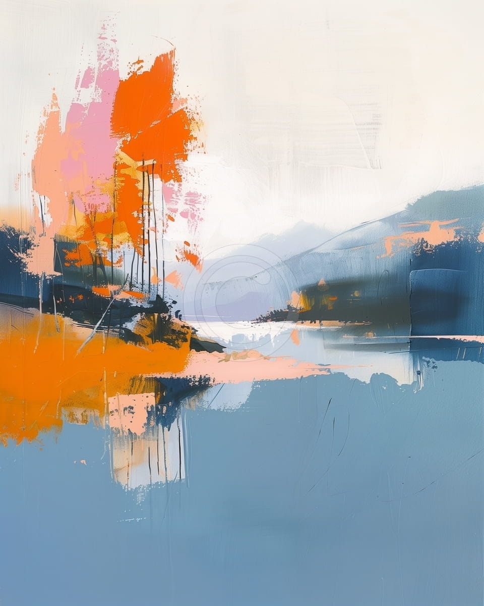 Tablou Peisaj abstract cu lac si culori de toamna