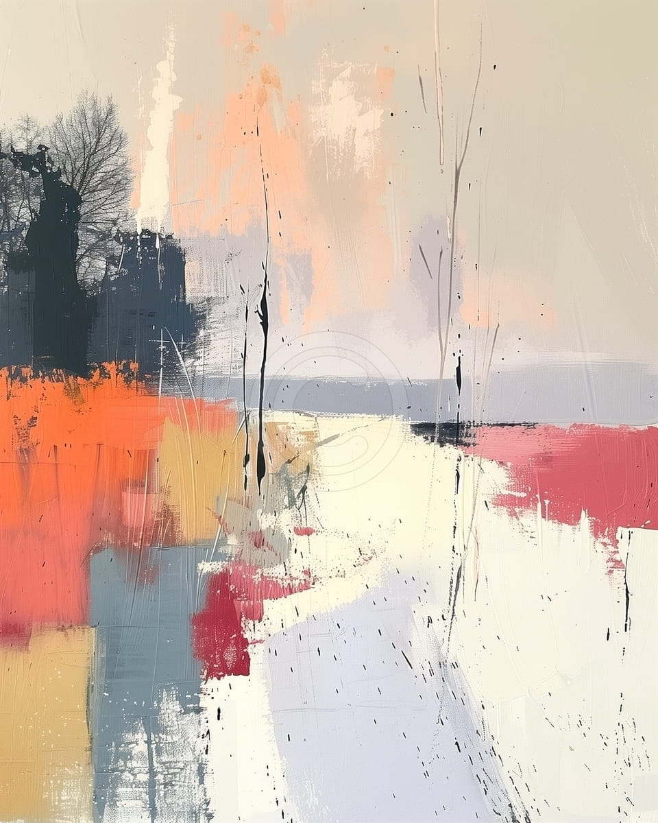 Tablou Peisaj abstract cu copaci si culori de toamna