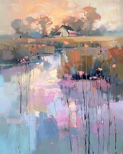 Casuta langa lac la apus