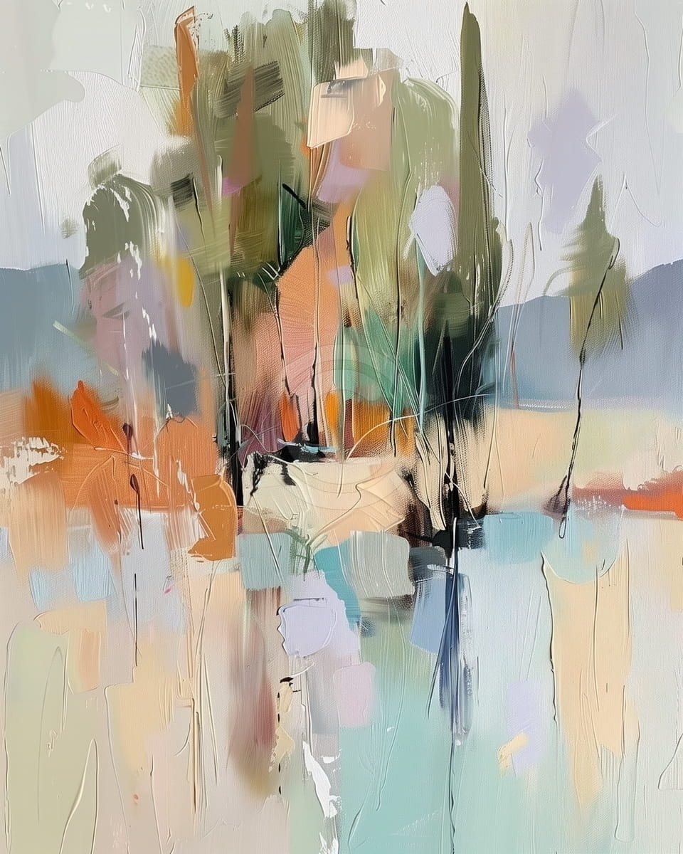 Tablou Peisaj abstract cu vegetatie si coline