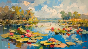 Lac cu nuferi in lumina de vara