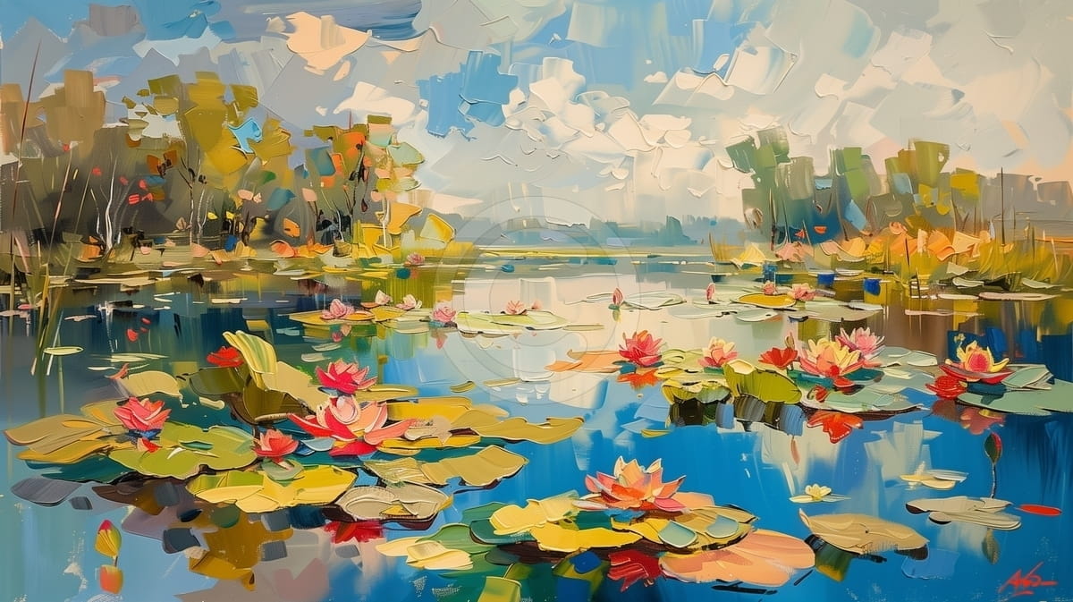 Tablou Lac cu nuferi in lumina de vara