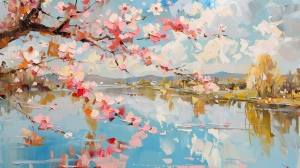 Ramura inflorita deasupra lacului