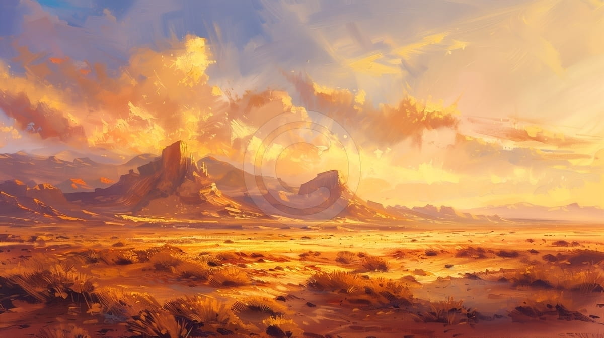 Tablou Apus in desert cu formatiuni stancoase