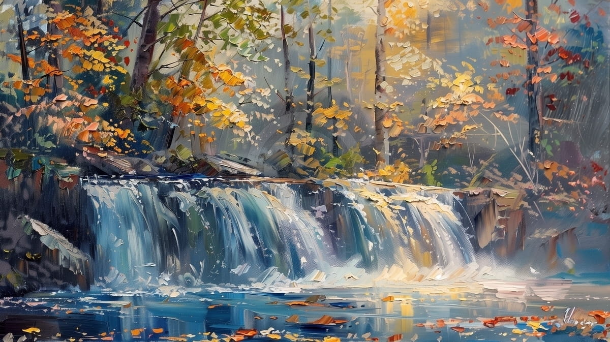 Tablou Cascada in padure toamna