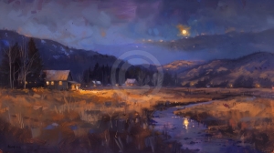 Peisaj de munte la apus