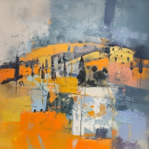 Peisaj urban abstract in culori calde