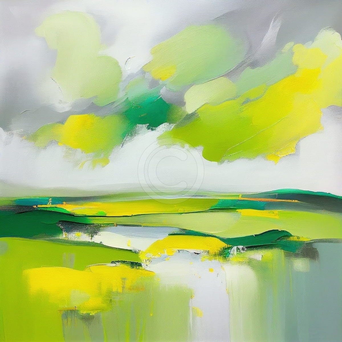 Tablou Peisaj abstract verde si galben