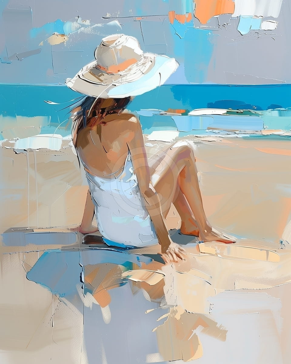 Femeie pe plaja privind marea