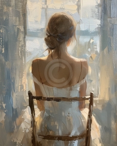 Femeie la fereastra in lumina calda