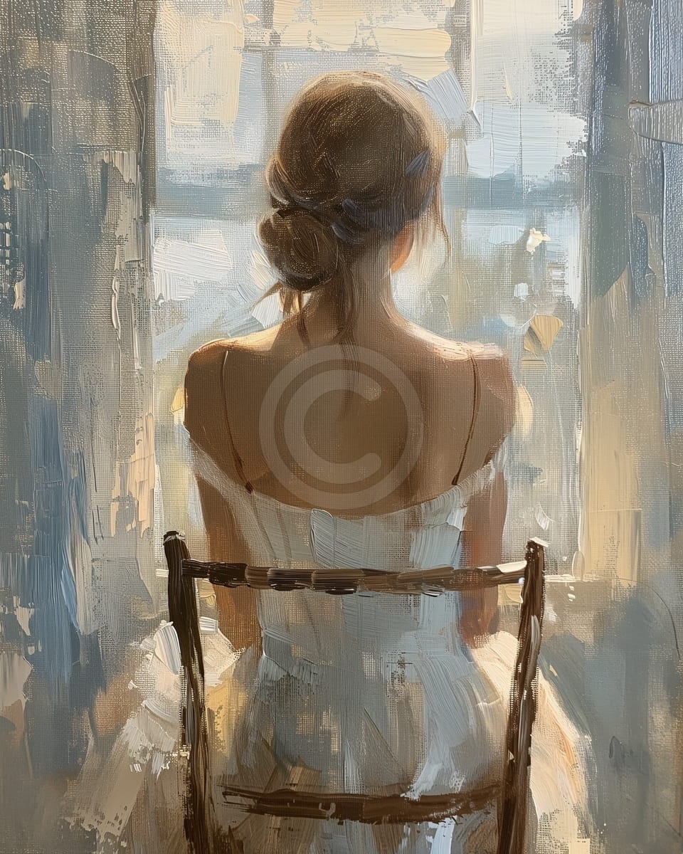 Tablou Femeie la fereastra in lumina calda