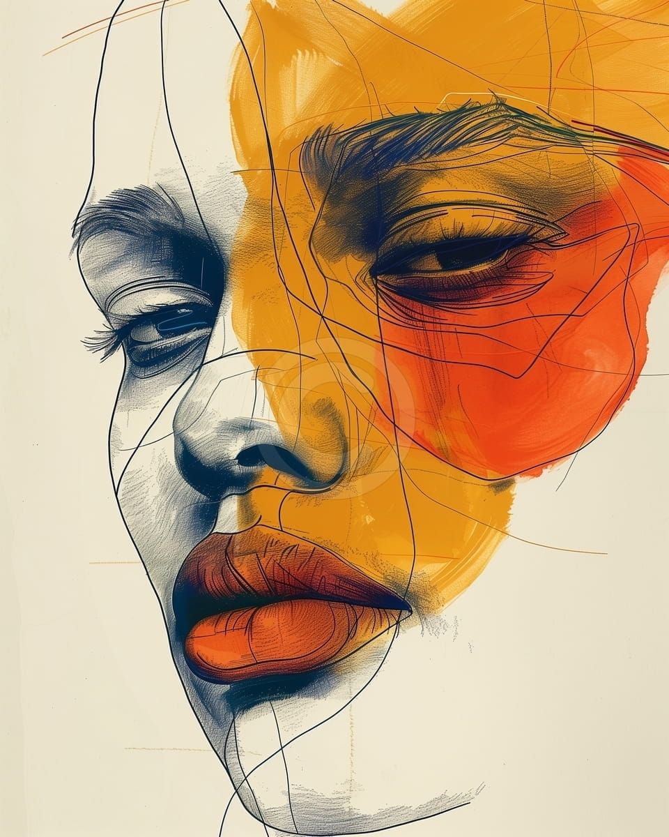 Tablou Portret grafic in tonuri calde