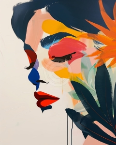 Chip feminin stilizat cu elemente florale