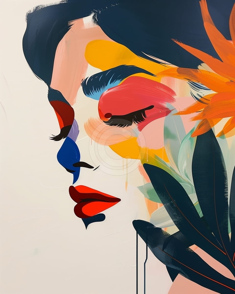 Tablou Chip feminin stilizat cu elemente florale