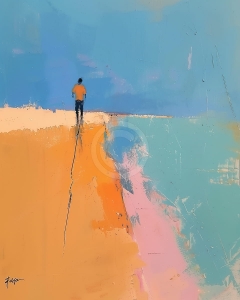 Om singur pe plaja la malul marii