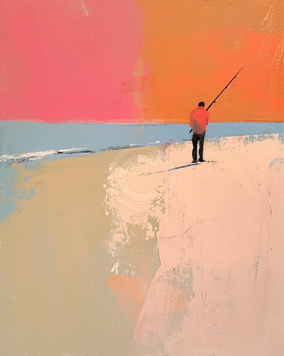 Tablou Pescar singur pe plaja la apus