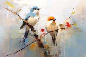 Pasari colorate pe ramura