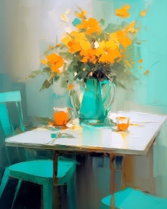 Masa cu flori galbene