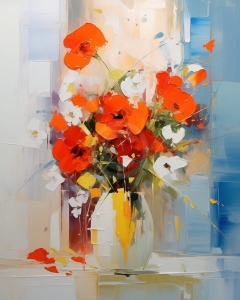 Buchet cu maci rosii si flori albe